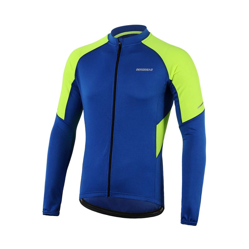 BERGRISAR Men's Basic Cycling Jerseys Long Sleeves Bike Bicycle Shirt Zipper Pockets BG012 Dark Blue Size X-Large - Image 1